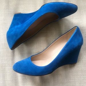 j crew blue suede wedge heels, women’s size 11